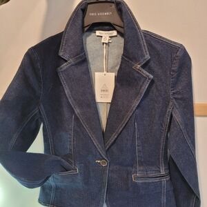 Free Assembly Women's Dark Wash Denim Blazer Jacket XS (0-2) Fitted Collared NWT